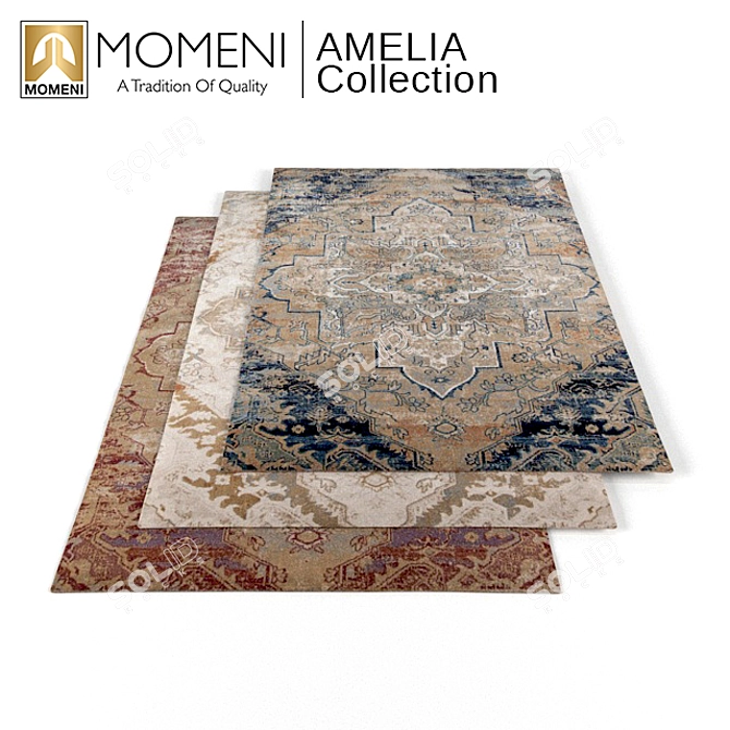 Momeni Amelia Collection - Elegant Beige, Navy, and Rose Rugs 3D model image 1