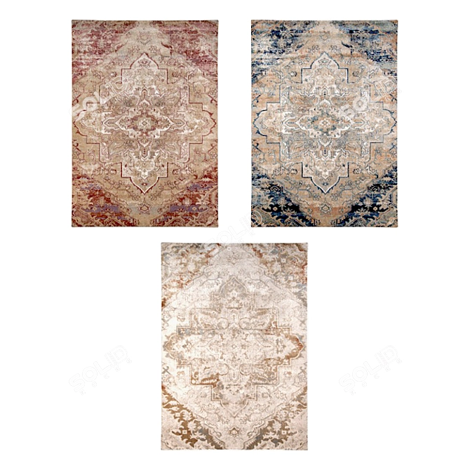 Momeni Amelia Collection - Elegant Beige, Navy, and Rose Rugs 3D model image 3