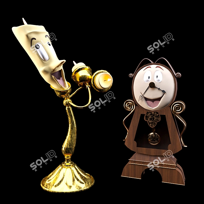 Beauty and the Beast Characters: Lumiere and Cogsworth 3D model image 1