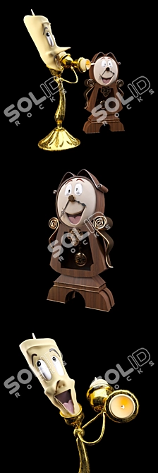 Beauty and the Beast Characters: Lumiere and Cogsworth 3D model image 2