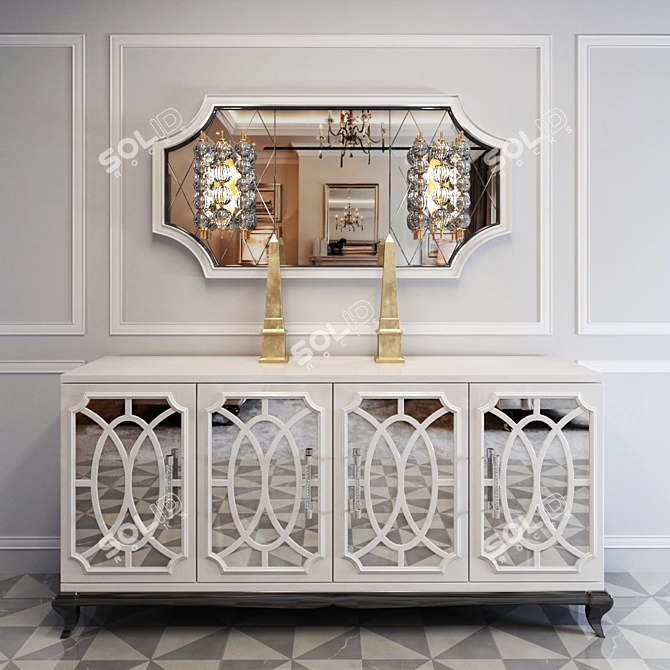 Elegant Italian Mirrored Sideboard - Antique White 3D model image 1