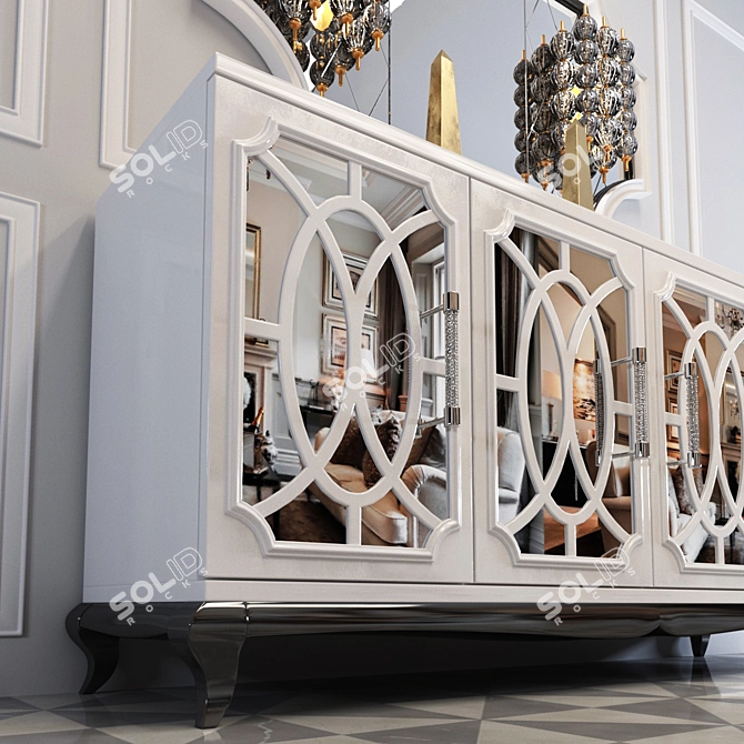 Elegant Italian Mirrored Sideboard - Antique White 3D model image 2