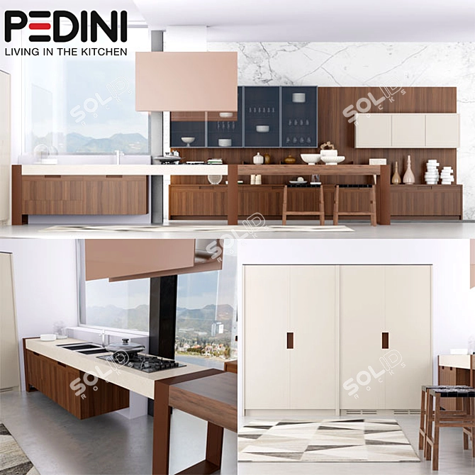 Rustic Charm: Pedini Arts & Crafts Kitchen 3D model image 1