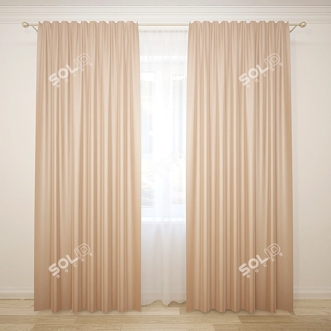 Straight Curtain & Voile 3D model image 1