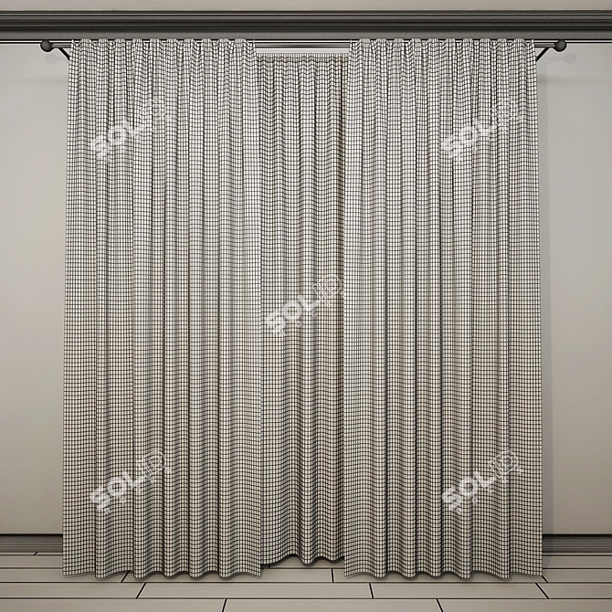 Straight Curtain & Voile 3D model image 2