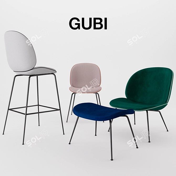  Versatile Upholstered Beetle Chair 3D model image 1