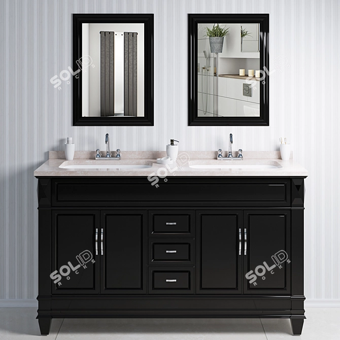 Black Wood Double Sink Vanity 3D model image 1