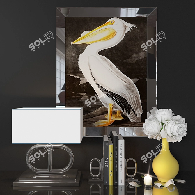 Elegance Set: Mirror Print, Table Lamp, Bookend, Bouquet and Candle 3D model image 1