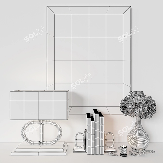 Elegance Set: Mirror Print, Table Lamp, Bookend, Bouquet and Candle 3D model image 3