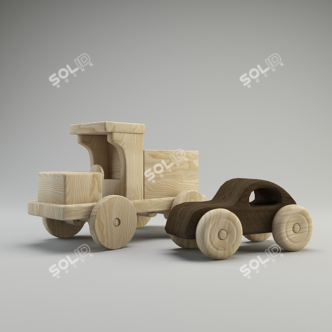 Wooden Toy Cars 3D model image 2