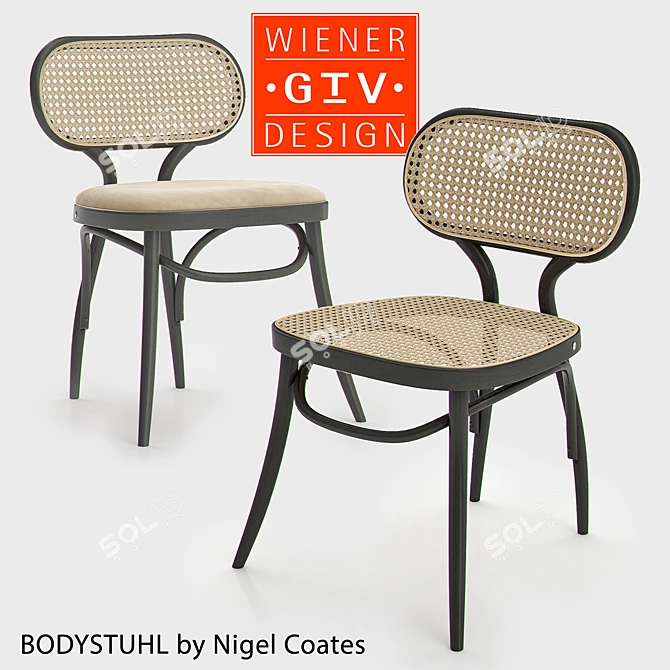 Retro Wicker Bodystuhl by Thonet Vienna 3D model image 1