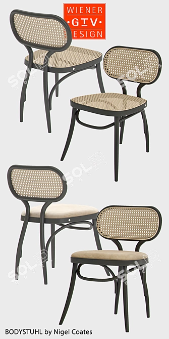 Retro Wicker Bodystuhl by Thonet Vienna 3D model image 2