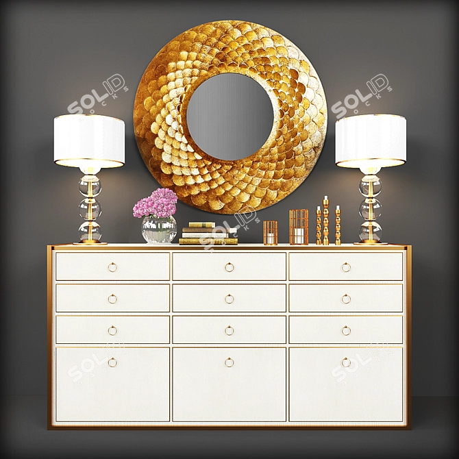 Elegant Vanity Set: Mirror, Lamps & Decor 3D model image 1