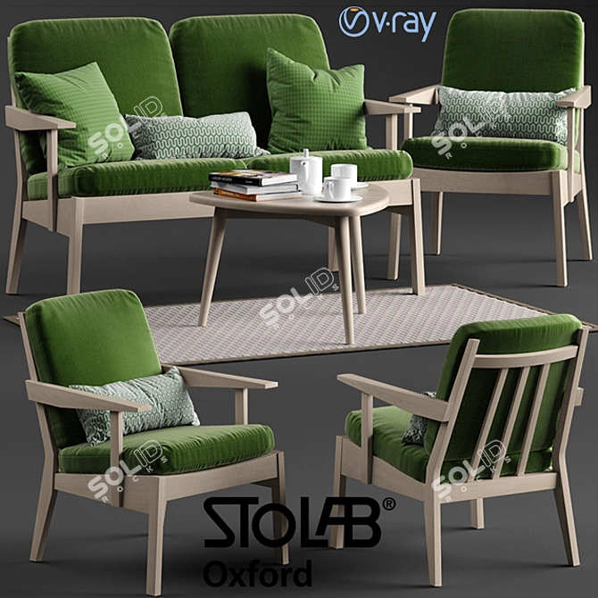 Stylish Stolab Oxford Chair, Sofa & Yngve Table Set 3D model image 1