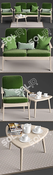 Stylish Stolab Oxford Chair, Sofa & Yngve Table Set 3D model image 2