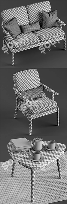 Stylish Stolab Oxford Chair, Sofa & Yngve Table Set 3D model image 3