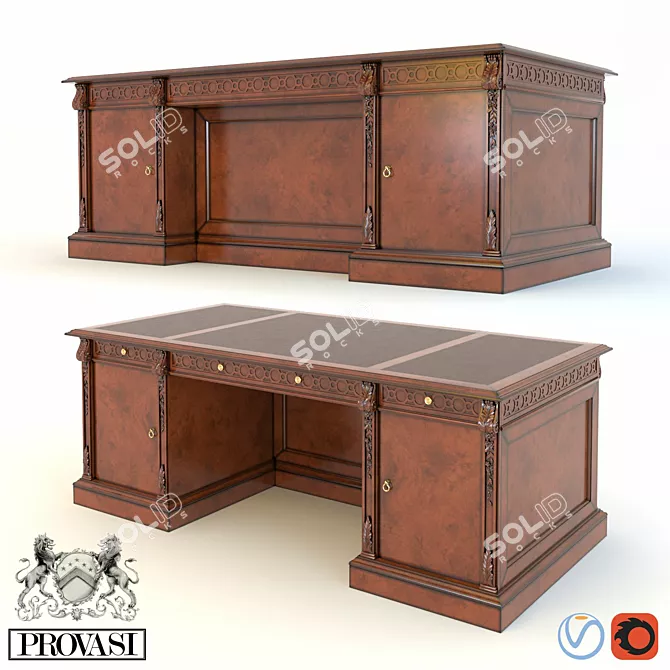 Provasi Chippendale Writing Desk - Elegant Mahogany Design 3D model image 2