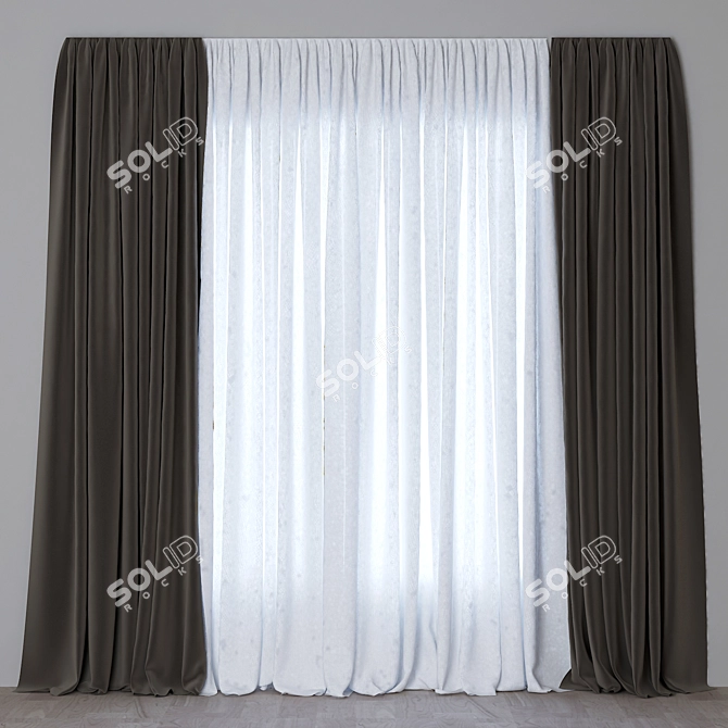 Elegant Velvet Window Curtain 3D model image 1