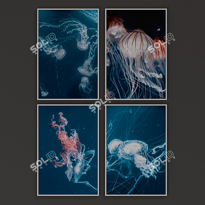 Contemporary Jellyfish Painting Set 3D model image 1