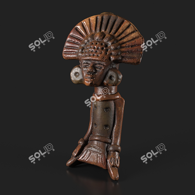 Mayan Whistle Statuette: Authentic Ceramic Art 3D model image 1