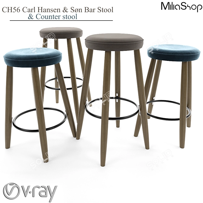 Nordic Elegance: CH56 Bar Stool & Counter Stool 3D model image 1