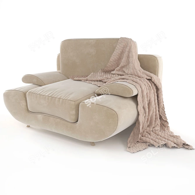 Velvet Armchair with Knitted Throw 3D model image 1