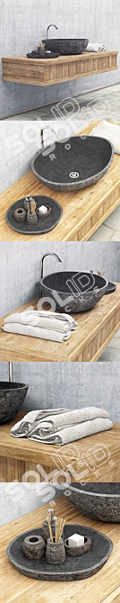 Smooth Stone Washbasin 3D model image 2