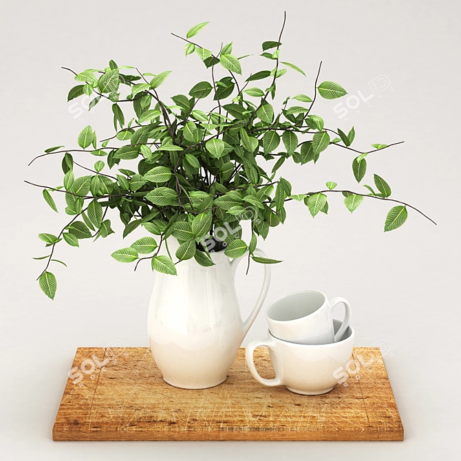 Eco-Friendly Kitchen Plant & Cup 3D model image 1