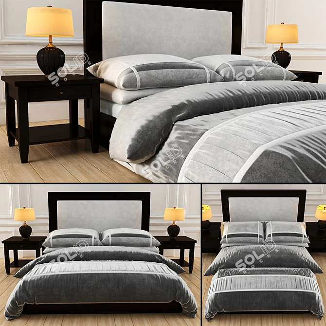 Elegant Gray and Goldie Hotel Bed 3D model image 1