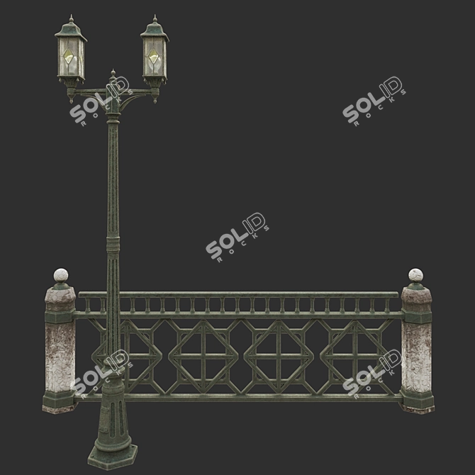 Urban Park Lantern with Sidewalk Guard 3D model image 1