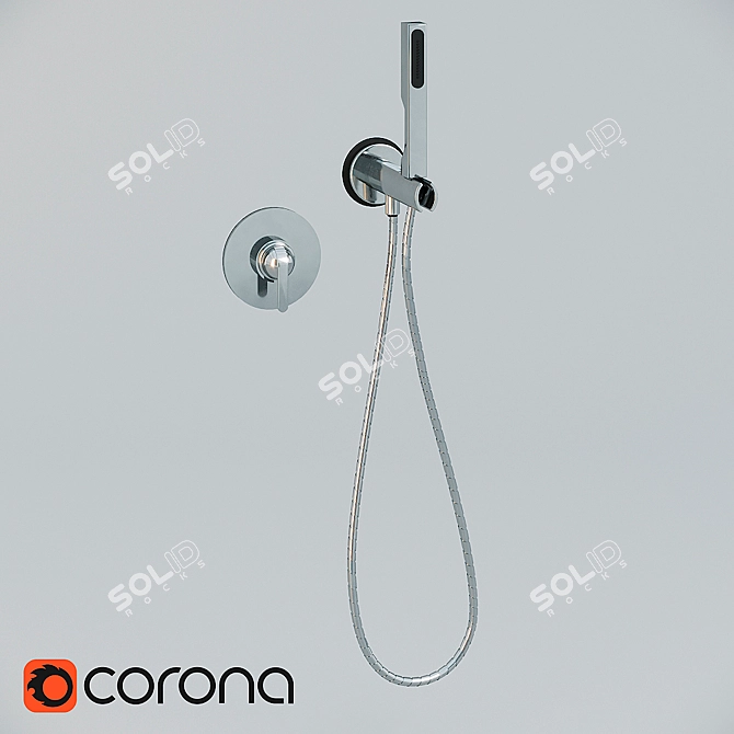 Sleek Wall-Mounted Shower Mixer 3D model image 1