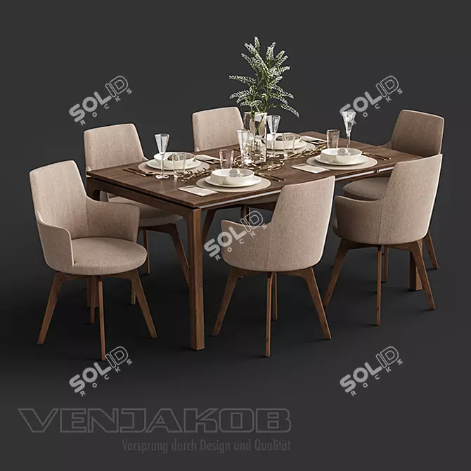 Elegant Venjakob Alexia Chair & Dining Table Set 3D model image 1