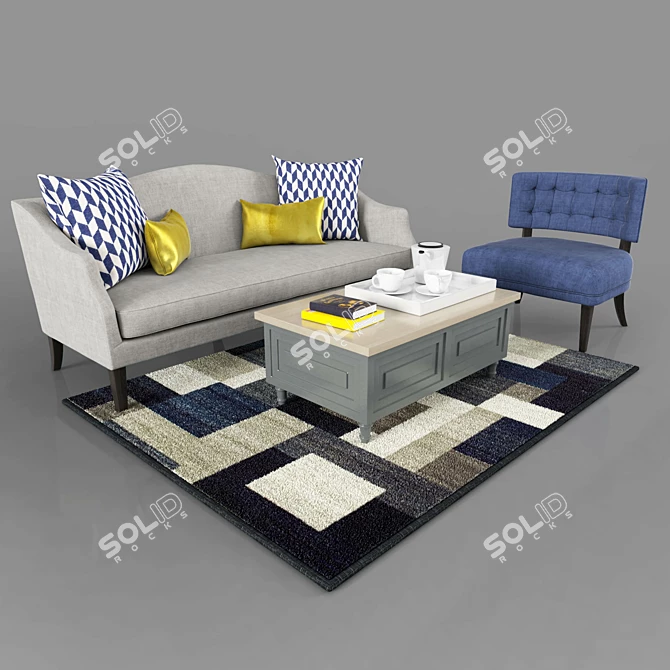 Luxury Seating Set: Mamelle Sofa, Portette Chair 3D model image 1