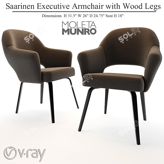 Elegant Saarinen Wood Leg Armchair 3D model image 1