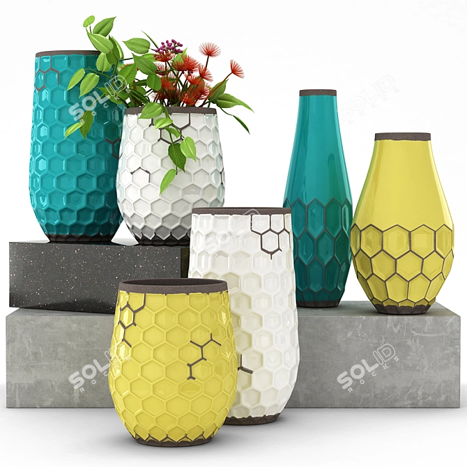 Elegant Blossom Vase Set 3D model image 1