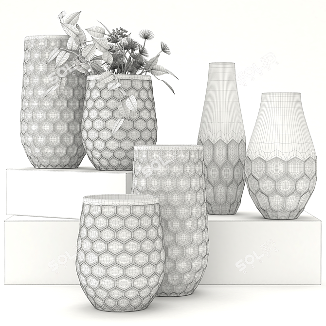 Elegant Blossom Vase Set 3D model image 3