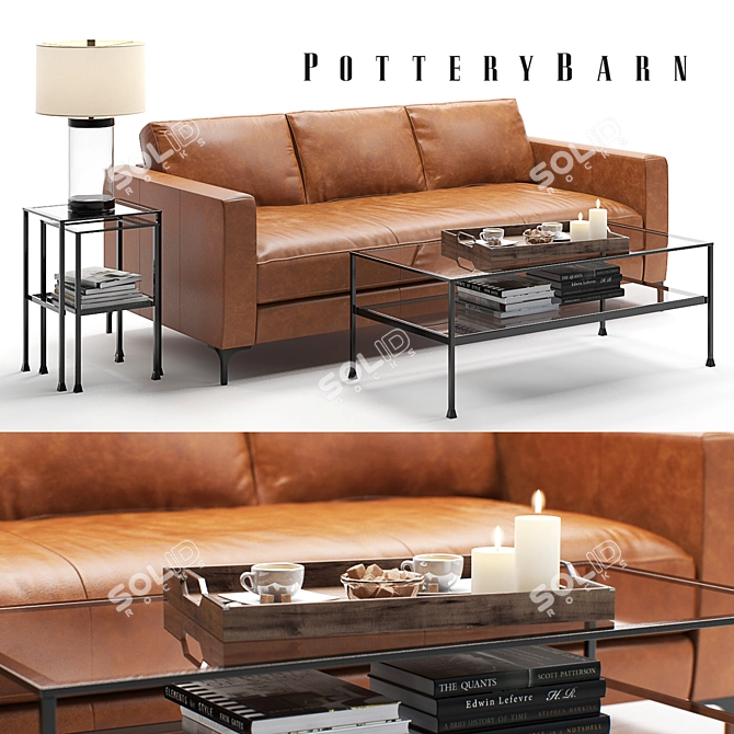 Pottery Barn Jake Set: 3D sectional, coffee table, lamp & decor 3D model image 1