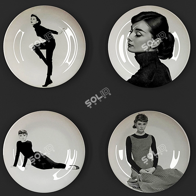 Elegant Audrey Hepburn Decorative Plate 3D model image 2