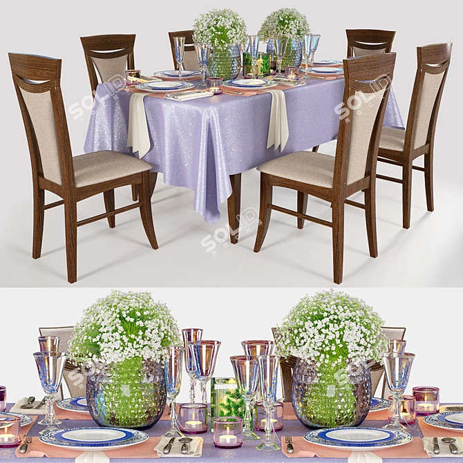 Elegant Christmas Table Setting 3D model image 1