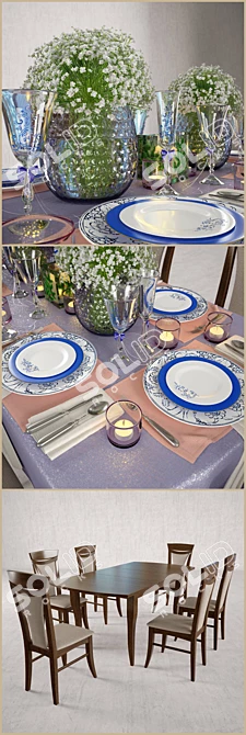 Elegant Christmas Table Setting 3D model image 2
