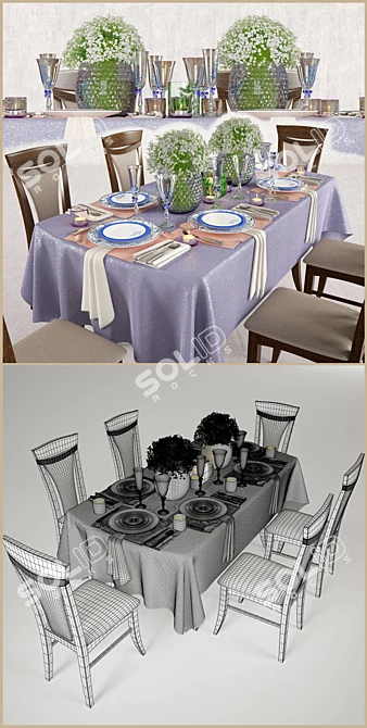 Elegant Christmas Table Setting 3D model image 3