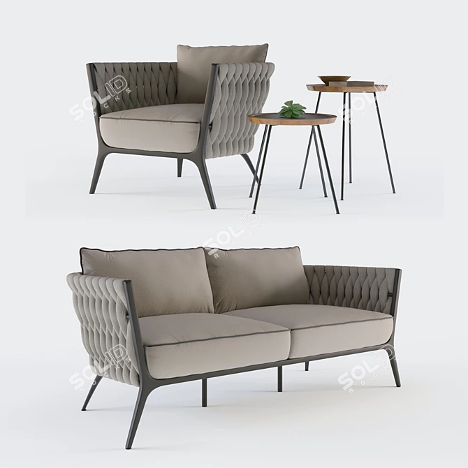 BIANCA Outdoor Rope Sofa & Sheeba Teak Side Tables 3D model image 1