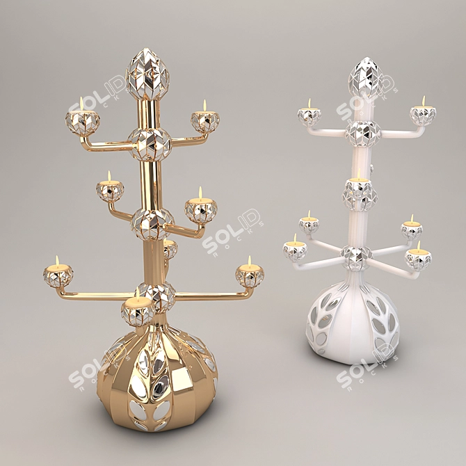 Gilded White Candle Holder 3D model image 2