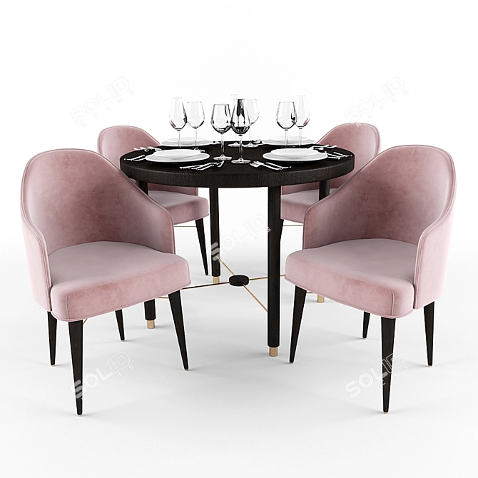 Elegant Dining Set: S010 Table, Y003 Chairs 3D model image 2