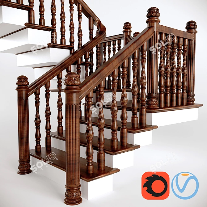 Wooden Step Ladder with Platform 3D model image 1