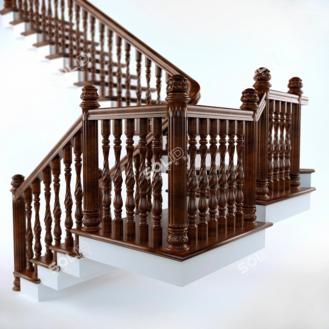 Wooden Step Ladder with Platform 3D model image 2