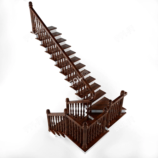 Wooden Step Ladder with Platform 3D model image 3