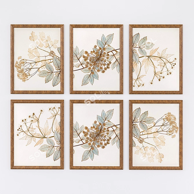 Botanical Triptych: Elegant Wall Decor 3D model image 1