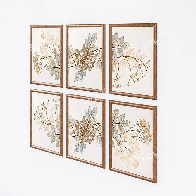 Botanical Triptych: Elegant Wall Decor 3D model image 2