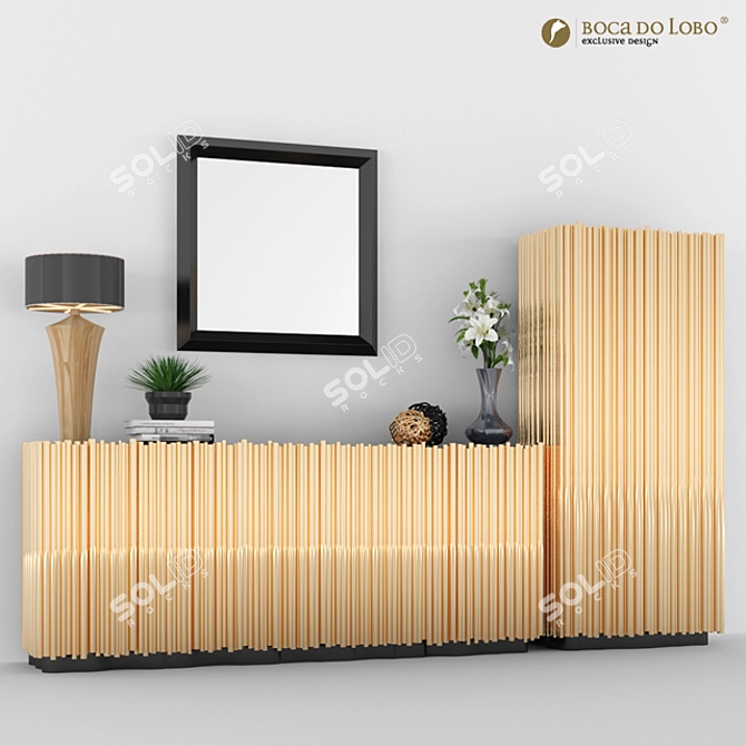 Elegant Symphony Sideboard, Cabinet & Mirror Set 3D model image 1